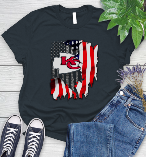 Kansas City Chiefs NFL Football American Flag Women's T-Shirt 8
