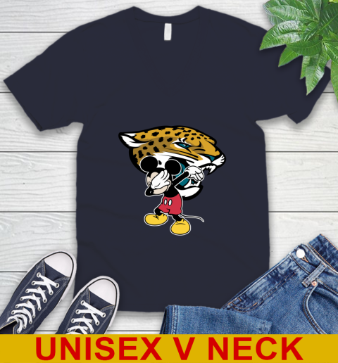 Jacksonville Jaguars NFL Football Dabbing Mickey Disney Sports V-Neck T-Shirt 3