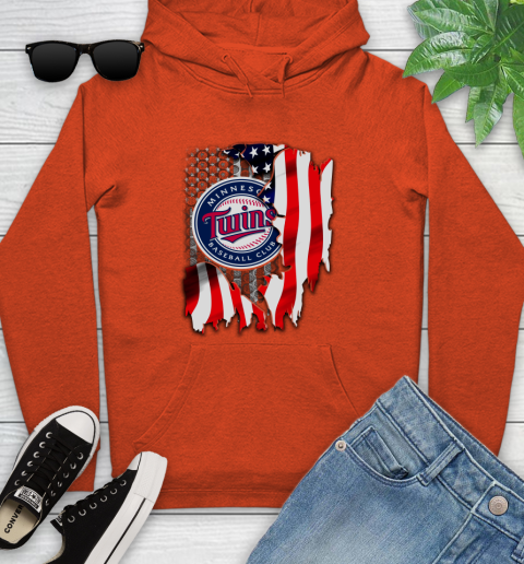Minnesota Twins MLB Baseball American Flag Youth Hoodie 4