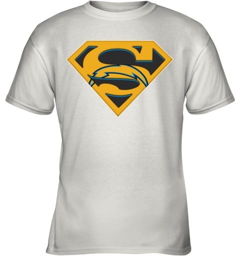 NFL Los Angeles Chargers LOGO Superman k7an nfl los angeles chargers logo superman youth t shirt 26 front white