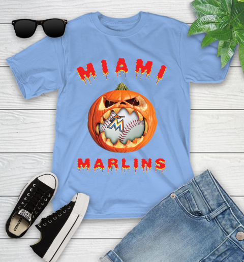 MLB Miami Marlins Halloween Pumpkin Baseball Sports Youth T-Shirt 11