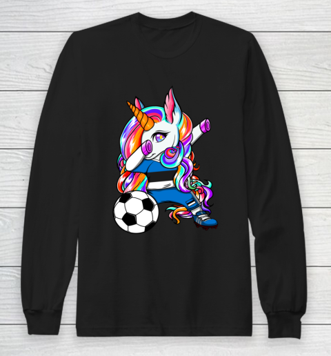 Dabbing Unicorn Estonia Soccer Fans Jersey Estonian Football Long Sleeve T-Shirt