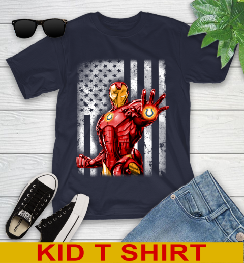 Indianapolis Colts NFL Football Iron Man Avengers American Flag Shirt Youth T-Shirt 2