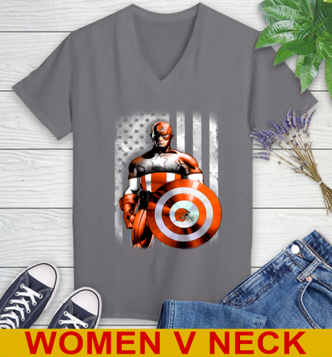 Cleveland Browns NFL Football Captain America Marvel Avengers American Flag Shirt Women's V-Neck T-Shirt 11