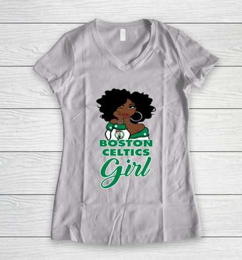 Boston Celtics Girl NBA Women's V-Neck T-Shirt 2