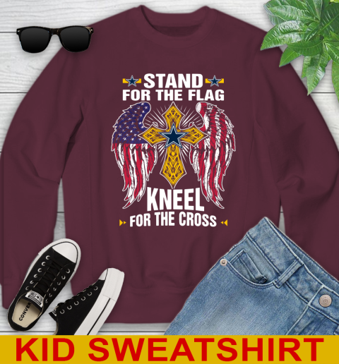 NFL Football Dallas Cowboys Stand For Flag Kneel For The Cross Shirt Youth Sweatshirt 4