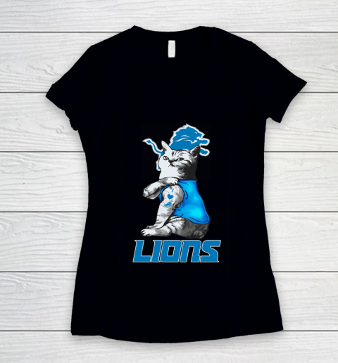 NFL Football My Cat Loves Detroit Lions Women's V-Neck T-Shirt