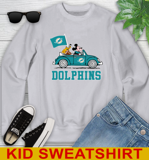 NFL Football Miami Dolphins Pluto Mickey Driving Disney Shirt Youth Sweatshirt 4