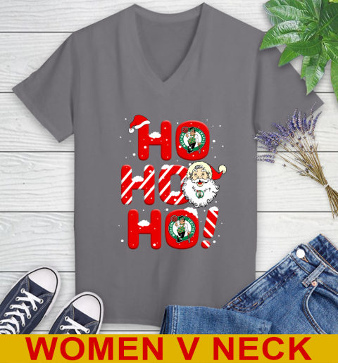 Boston Celtics NBA Basketball Ho Ho Ho Santa Claus Merry Christmas Shirt Women's V-Neck T-Shirt 11