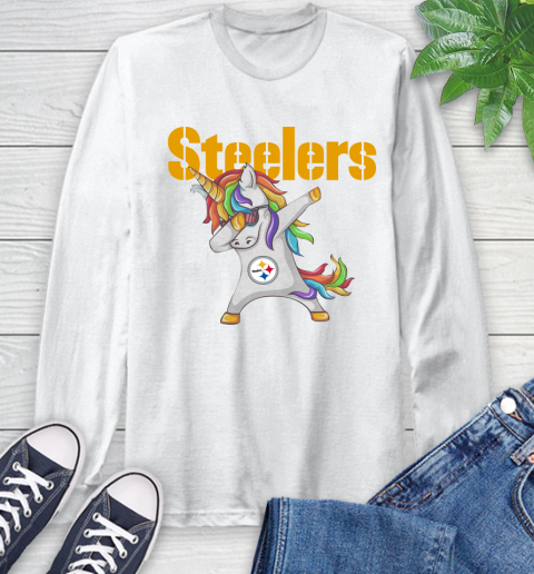 Pittsburgh Steelers NFL Football Funny Unicorn Dabbing Sports Long Sleeve T-Shirt