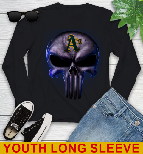 Oakland Athletics MLB Baseball Punisher Skull Sports Youth Long Sleeve
