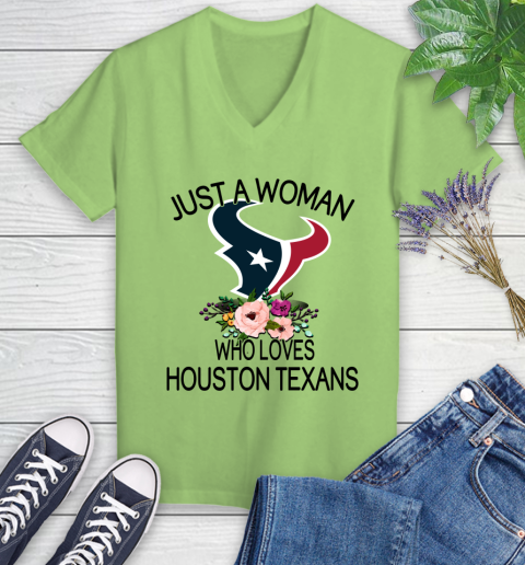 NFL Just A Woman Who Loves Houston Texans Football Sports Women's V-Neck T-Shirt 6