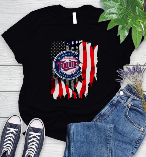 Minnesota Twins MLB Baseball American Flag Women's T-Shirt