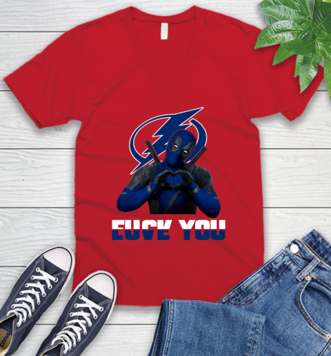 NHL Tampa Bay Lightning Deadpool Love You Fuck You Hockey Sports V-Neck T-Shirt 6