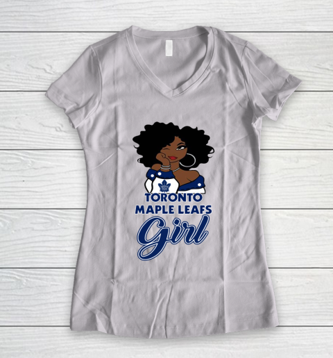 Toronto Maple Leafs Girl NHL Women's V-Neck T-Shirt 2