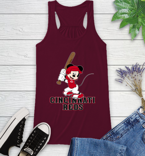 MLB Baseball Cincinnati Reds Cheerful Mickey Mouse Shirt Racerback Tank 3