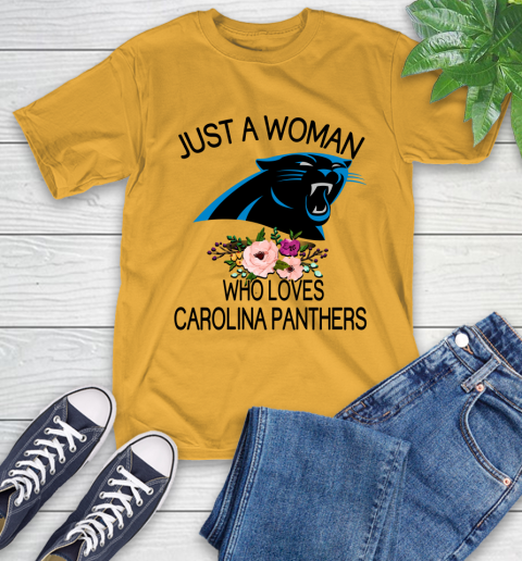 NFL Just A Woman Who Loves Carolina Panthers Football Sports T-Shirt 2