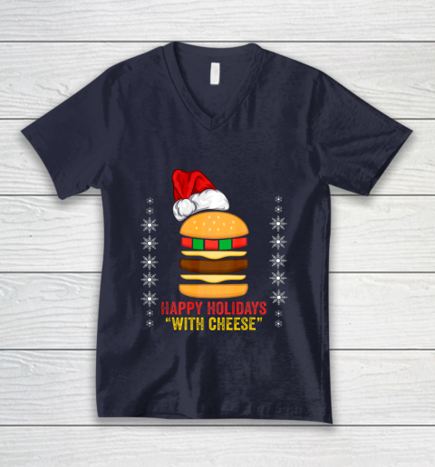 Happy Holidays with Cheese shirt Christmas cheeseburger Gift V-Neck T-Shirt 2