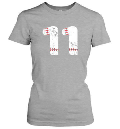 bfl1 number 11 baseball vintage distressed team ladies t shirt 20 front ash