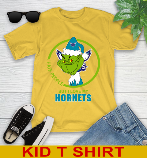 Charlotte Hornets NBA Christmas Grinch I Hate People But I Love My Favorite Basketball Team Youth T-Shirt 8