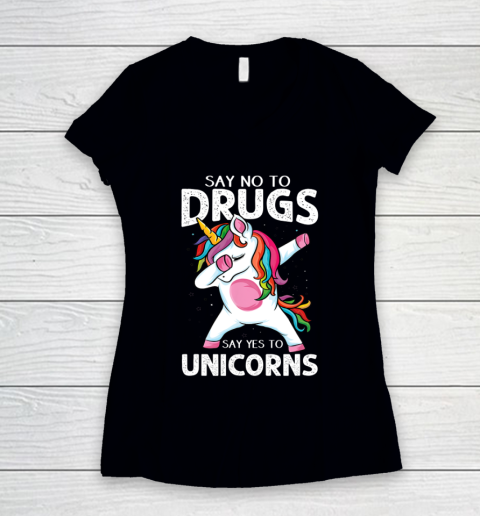 Say No To Drugs Say Yes To Unicorn Anti drug Red Ribbon Week Women's V-Neck T-Shirt