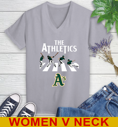 MLB Baseball Oakland Athletics The Beatles Rock Band Shirt Women's V-Neck T-Shirt 4