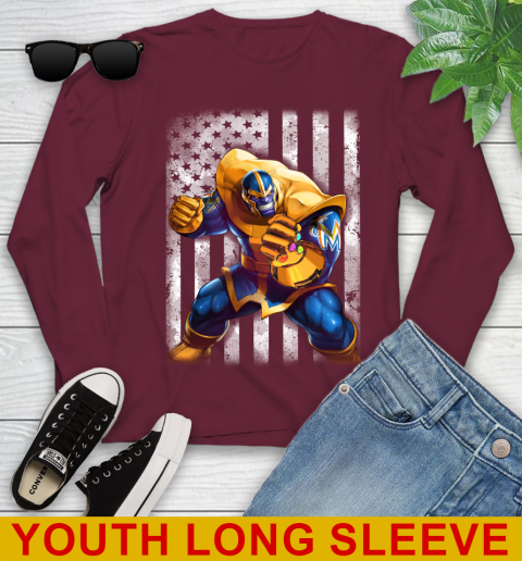 MLB Baseball Miami Marlins Thanos Marvel American Flag Shirt Youth Long Sleeve 6