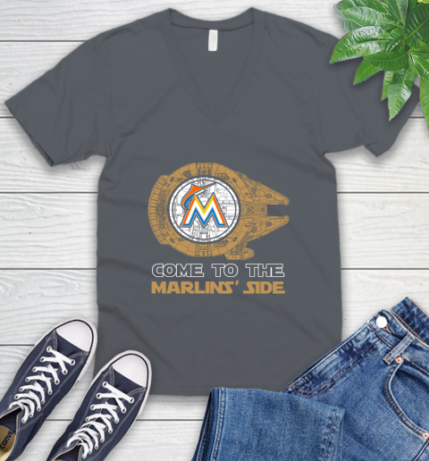 MLB Come To The Miami Marlins Side Star Wars Baseball Sports V-Neck T-Shirt 4