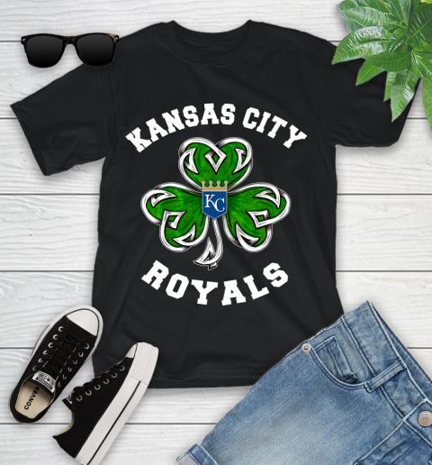 MLB Kansas City Royals Three Leaf Clover St Patrick's Day Baseball Sports Youth T-Shirt