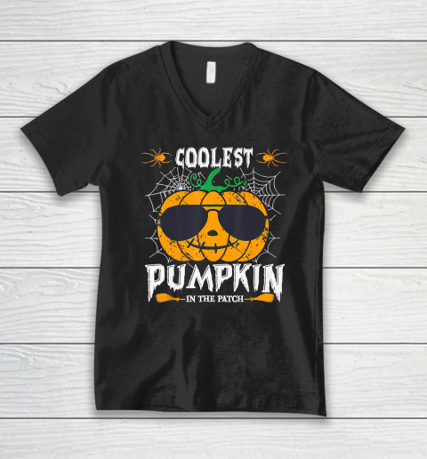 Coolest Pumpkin In The Patch Vintage Pumpkin Halloween V-Neck T-Shirt