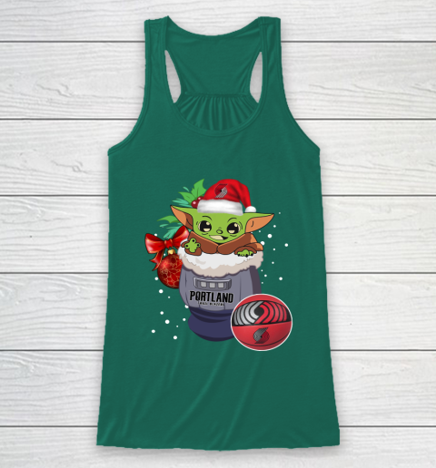 Portland Trail Blazers Christmas Baby Yoda Star Wars Funny Happy NBA Racerback Tank 6