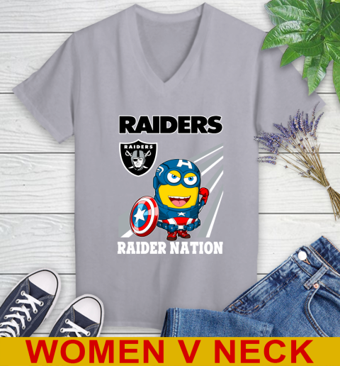 NFL Football Oakland Raiders Captain America Marvel Avengers Minion Shirt Women's V-Neck T-Shirt 4
