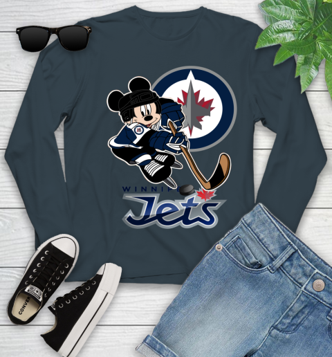 NHL Winnipeg Jets Mickey Mouse Disney Hockey T Shirt Youth Long Sleeve 8