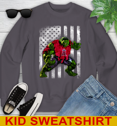 Los Angeles Angels Hulk Marvel Avengers MLB Baseball American Flag Youth Sweatshirt 5