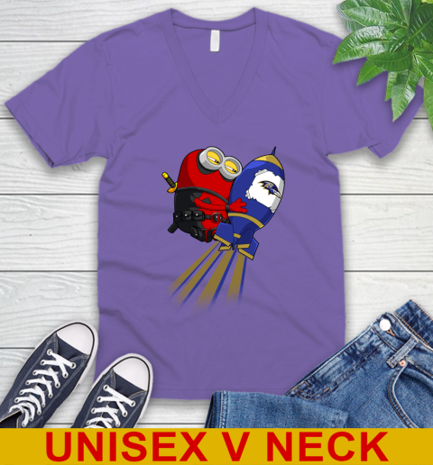 NFL Football Baltimore Ravens Deadpool Minion Marvel Shirt V-Neck T-Shirt 8