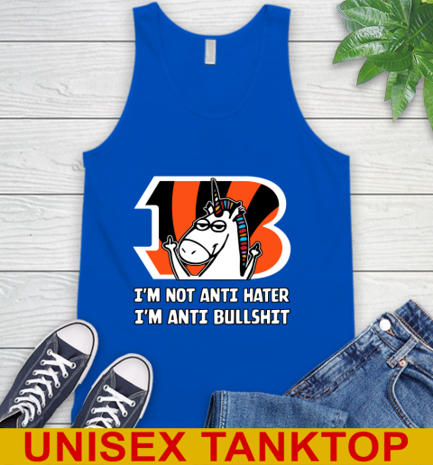 Cincinnati Bengals NFL Football Unicorn I'm Not Anti Hater I'm Anti Bullshit Tank Top 5