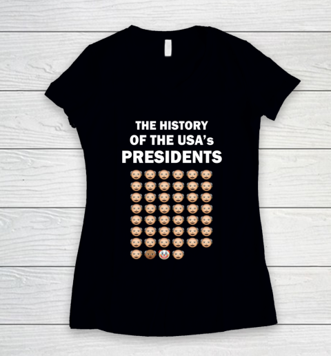The History of The USA Presidents Emoji Style Anti Trump Updated with Biden Women's V-Neck T-Shirt