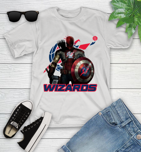 Washington Wizards NBA Basketball Captain America Thor Spider Man Hawkeye Avengers Youth T-Shirt