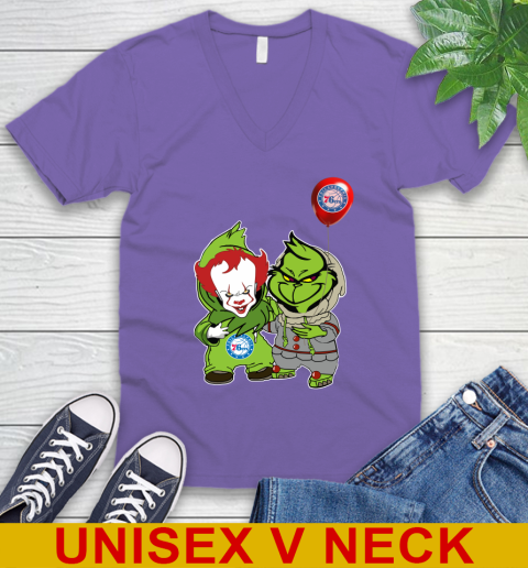 Philadelphia 76ers Baby Pennywise Grinch Christmas NBA Basketball V-Neck T-Shirt 9
