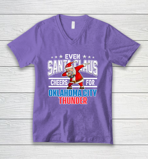 Oklahoma City Thunder Even Santa Claus Cheers For Christmas NBA V-Neck T-Shirt 8
