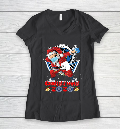 Dallas Mavericks Funny Santa Claus Dabbing Christmas 2020 NBA Women's V-Neck T-Shirt 6