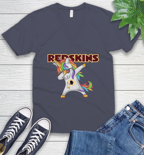 Washington Redskins NFL Football Funny Unicorn Dabbing Sports V-Neck T-Shirt 9