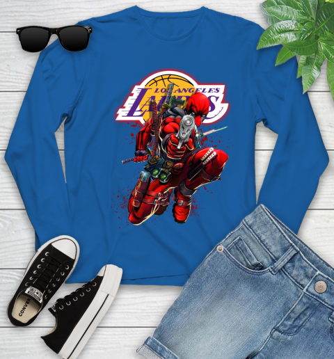 NBA Deadpool Marvel Comics Sports Basketball Los Angeles Lakers Youth Long Sleeve 9