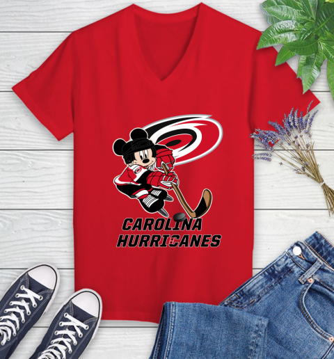 NHL Carolina Hurricanes Mickey Mouse Disney Hockey T Shirt Women's V-Neck T-Shirt 12