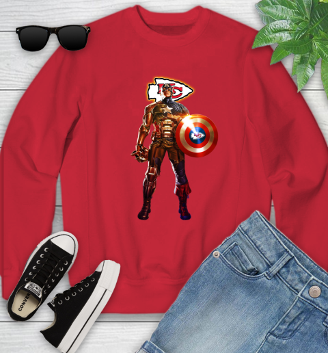 NFL Captain America Marvel Avengers Endgame Football Sports Kansas City Chiefs Youth Sweatshirt 9