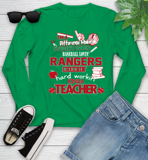 Texas Rangers MLB I'm A Difference Making Student Caring Baseball Loving Kinda Teacher Youth Long Sleeve 7