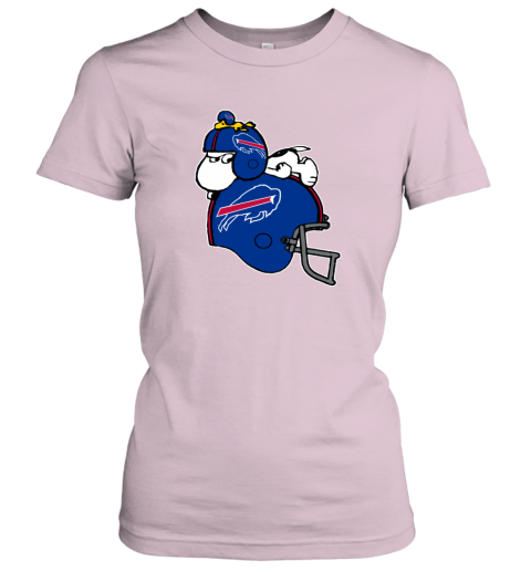 pyrm snoopy and woodstock resting on buffalo bills helmet ladies t shirt 20 front light pink