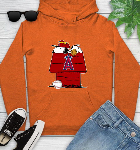 MLB Los Angeles Angels Snoopy Woodstock The Peanuts Movie Baseball T Shirt Youth Hoodie 5