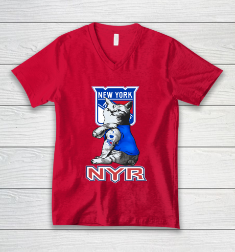NHL My Cat Loves New York Rangers Hockey V-Neck T-Shirt 6