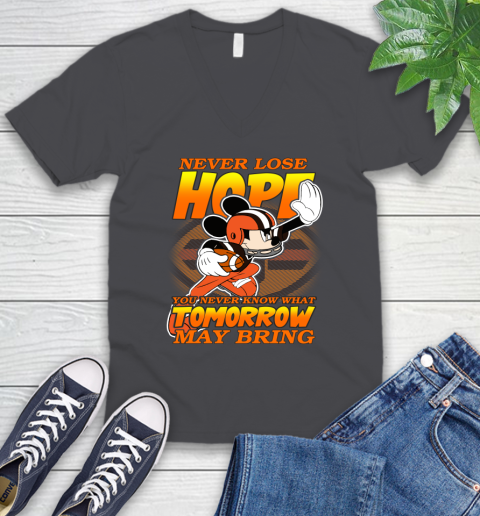 Cleveland Browns NFL Football Mickey Disney Never Lose Hope V-Neck T-Shirt 4